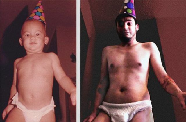 Recrean fotos de su infancia