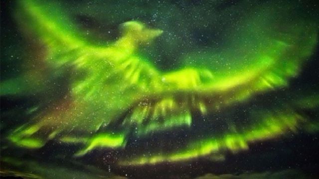 La aurora boreal que tiene forma de ave fénix