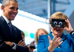 Obama y Merkel en la feria de tecnología industrial de Hannover