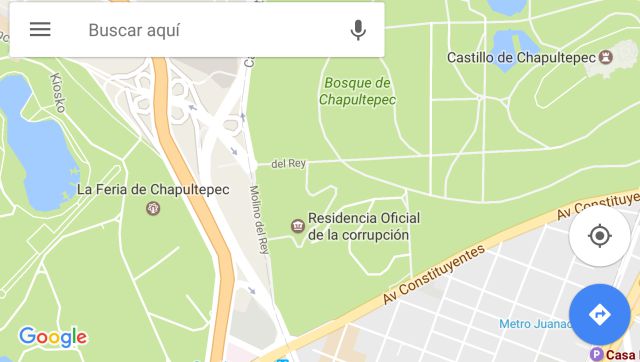 Cambian el nombre de Los Pinos y la Cámara de Diputados en Google Maps