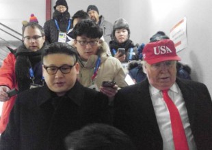 Se disfrazaron de Trump y Kim Jong-Un y los sacaron del estadio en PyeongChang