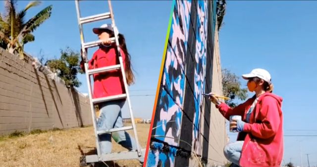 TikToker pintando mural de Coldplay en Monterrey