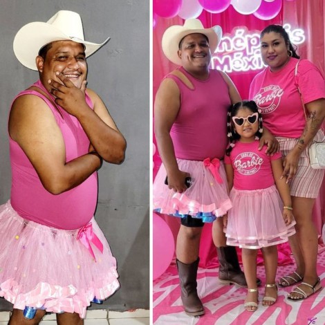 Papá se disfraza de Barbie para acompañar a su hija al cine y se vuelve viral